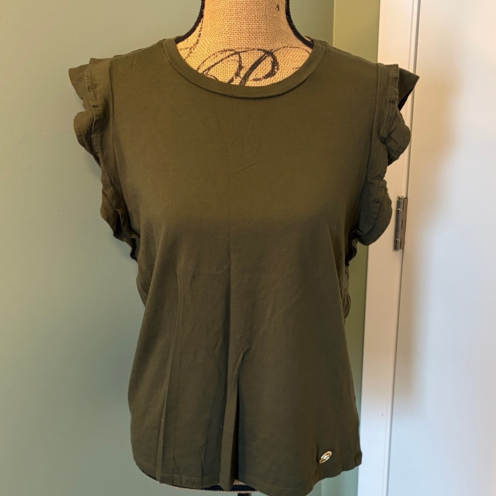 Michael Kors Olive Green Ruffle Sleeve Tank